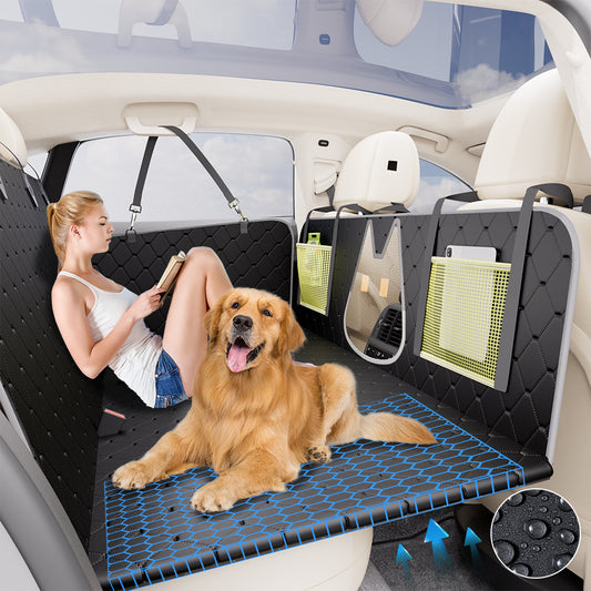 Dog Car Seat Cover for Back Seat - Heavy-Duty Hard Bottom Extender, Waterproof & Non-Slip Chew-Proof SUV/Truck Travel Bed for Aggressive Chewers