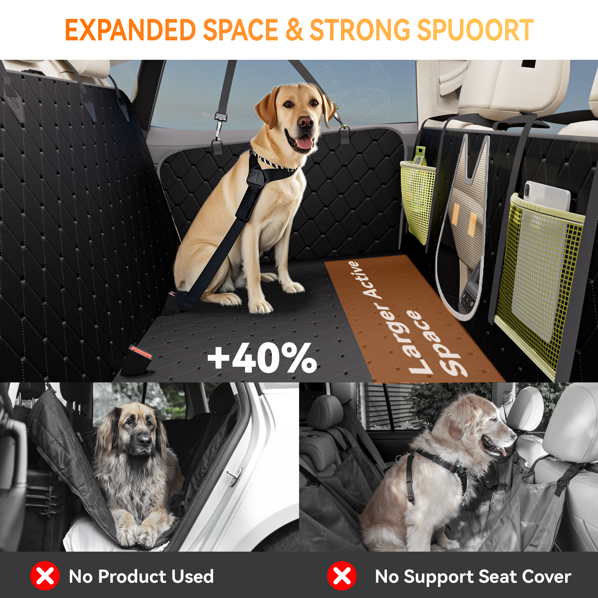 2024 Upgraded Waterproof Dog Seat Cover for Back Seat - Durable, Anti-Scratch, Nonslip Hammock - Fits Cars, Trucks and SUVs - Includes Dog Seat Belt for Car, Car Seat Protector - Holds 400lbs.