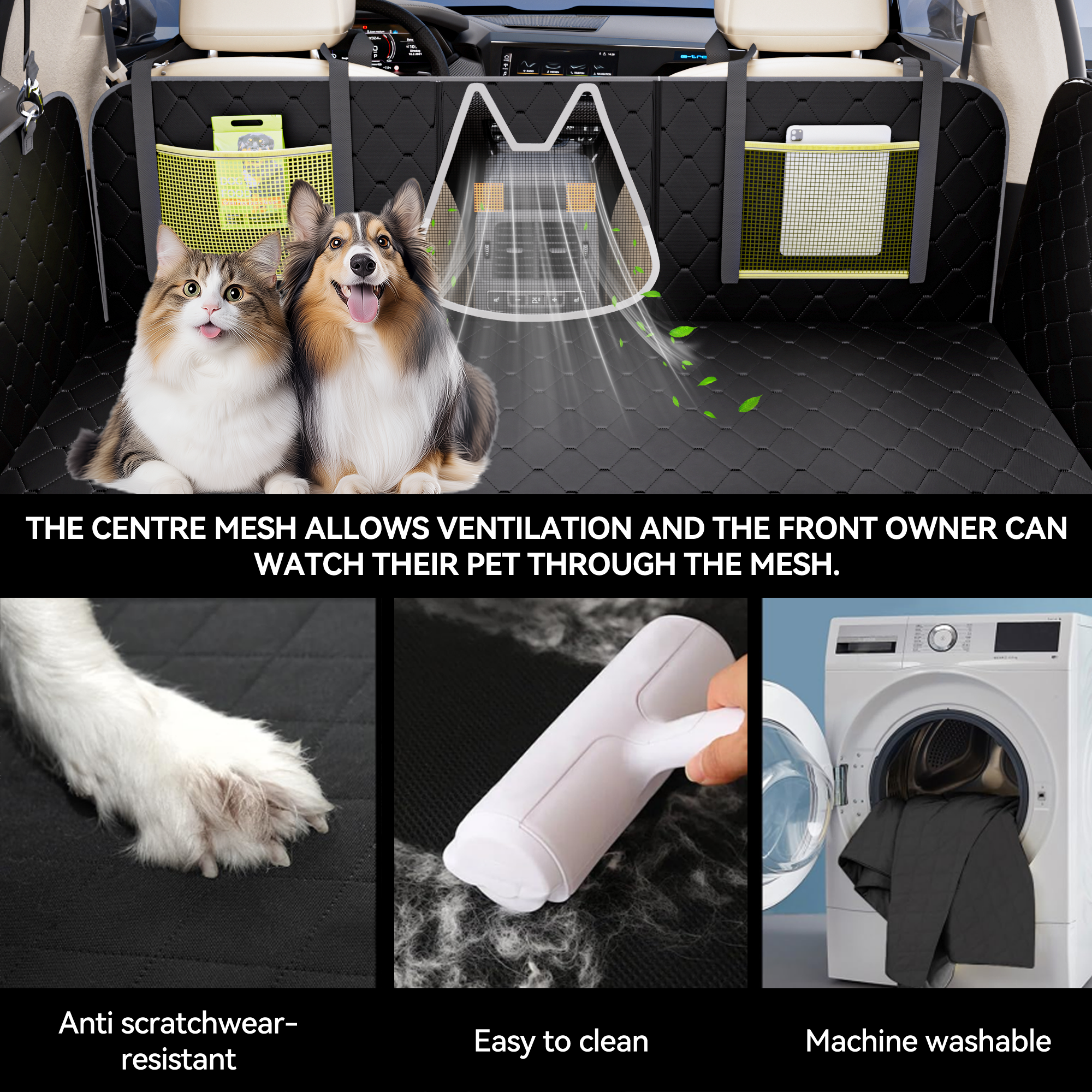 2024 Upgraded Waterproof Dog Seat Cover for Back Seat - Durable, Anti-Scratch, Nonslip Hammock - Fits Cars, Trucks and SUVs - Includes Dog Seat Belt for Car, Car Seat Protector - Holds 400lbs.