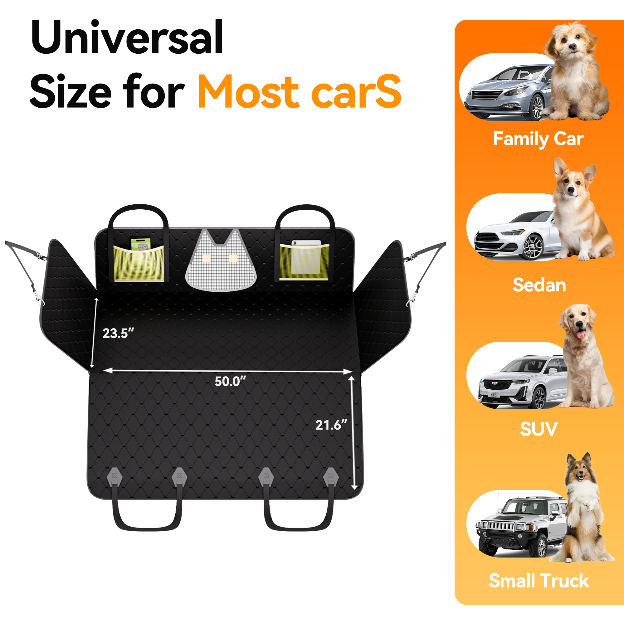 2024 Upgraded Waterproof Dog Seat Cover for Back Seat - Durable, Anti-Scratch, Nonslip Hammock - Fits Cars, Trucks and SUVs - Includes Dog Seat Belt for Car, Car Seat Protector - Holds 400lbs.